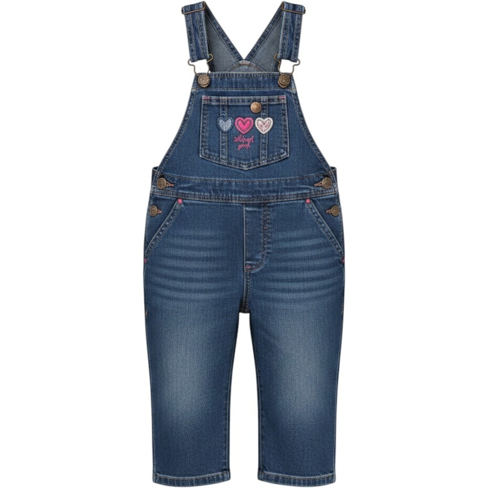 OshKosh Bgosh Kids Girls Blue Denim Heart Embroidered Vestbak Overalls 24 Months